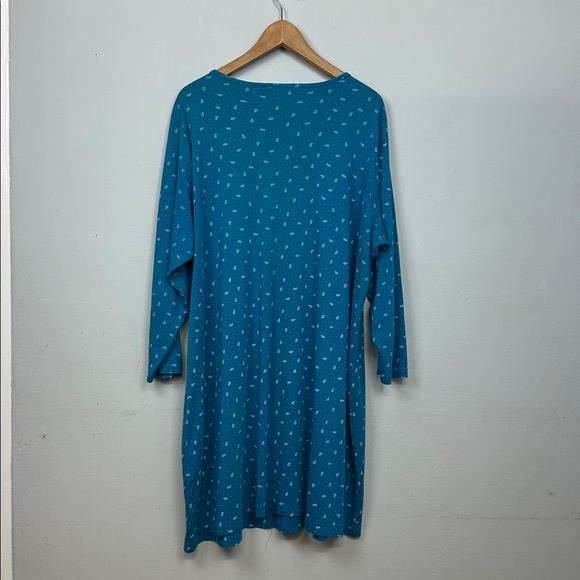 Lands End Supima Cotton Blue Paisley Long Sleeve Knee Length Nightgown 2X - Picture 6 of 8